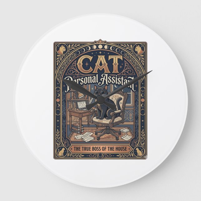 Cat Personal Assistant Cat Funny Owner Humor Vinta Large Clock (Front)