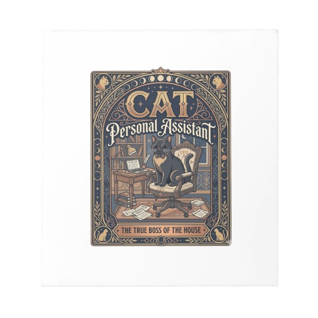 Cat Personal Assistant Cat Funny Owner Humor Vinta Notepad (Front)