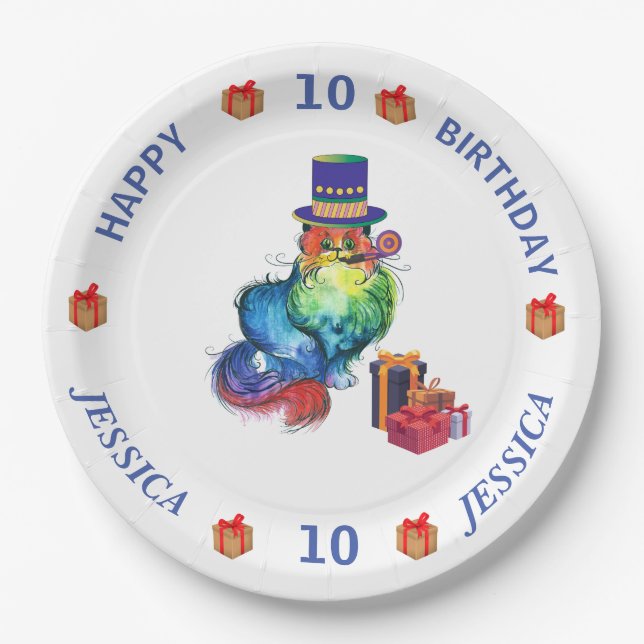 Cat Personalized Party Paper Plate (Front)