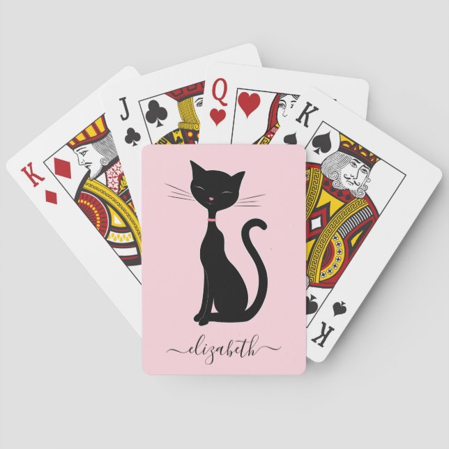 Cat Personalized Pink Playing Cards (Back)