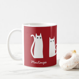 Cat Personalized Red White Coffee Mug