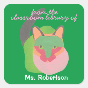 Cat personalized teacher gift bookplate