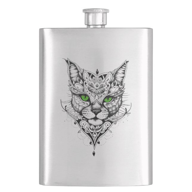 Cat Pet Animal Nature Illustration Art Tattoo Flask (Front)
