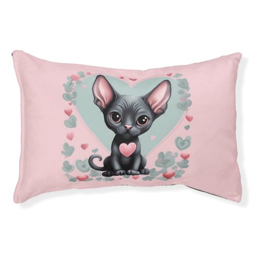 Cat Pet Bed  Black Sphynx Cat Kitten Pink Hearts