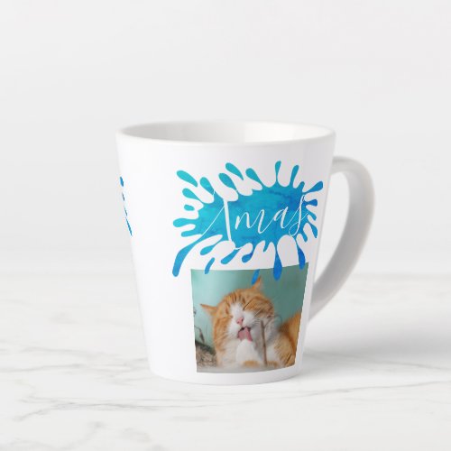 Cat Pet Blue Xmas Script Christmas Photo Latte Mug