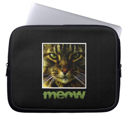 Cat Pet Hypnotizing Eyes Framed Photo Text Laptop Sleeve