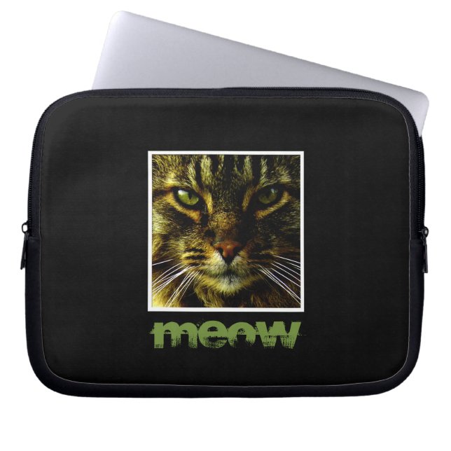 Cat Pet Hypnotizing Eyes Framed Photo Text Laptop Sleeve (Front)