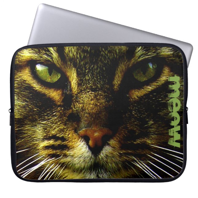 Cat Pet Hypnotizing Eyes Photo Text Laptop Sleeve (Front)