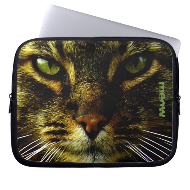 Cat Pet Hypnotizing Eyes Photo Text Laptop Sleeve (Front)