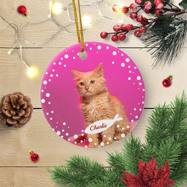Cat Pet Keepsake Christmas Simple Photo Ceramic Ornament (Creator Uploaded)