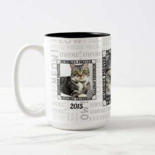 Cat Pet Memorial Black and White Name Photo Two-Tone Coffee Mug