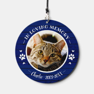 Cat Pet Memorial Custom Photo Adorable Rustic Blue Wind Chime