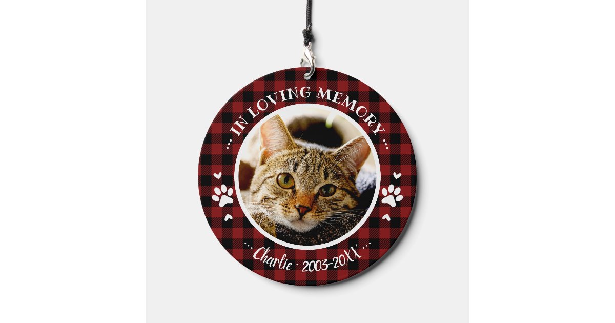 Cat Pet Memorial Custom Photo Adorable Rustic Wind Chime | Zazzle