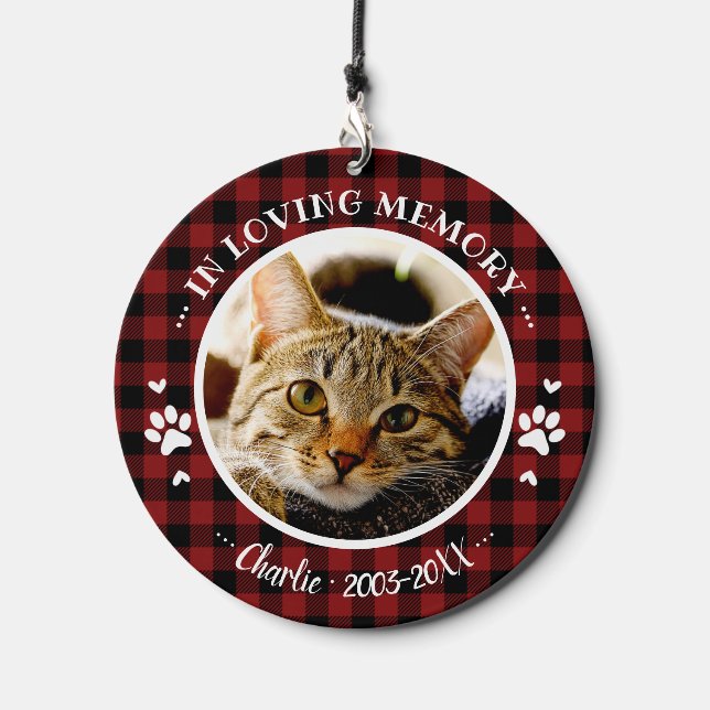 Cat Pet Memorial Custom Photo Adorable Rustic Wind Chime (Front)