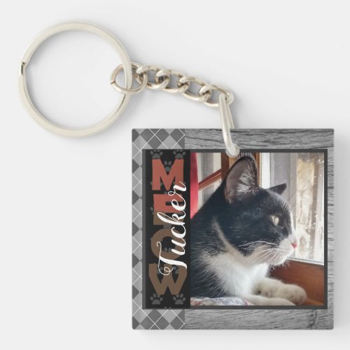 Cat Pet Name Meow One Photo Keychain
