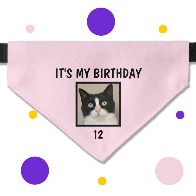 Cat Pet Photo and Age Birthday Pink Bandana Collar (Creator Uploaded)