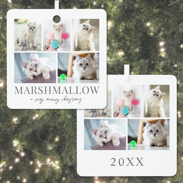 Cat Pet Photo Christmas Metal Ornament (Cat Pet Photo Meowy Christmas Metal Ornament)