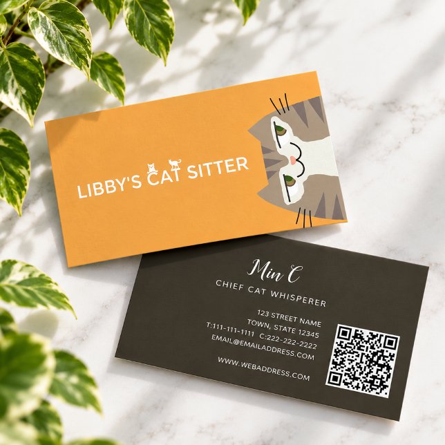 Cat Pet Sitting QR Code Business Card (Creator Uploaded)