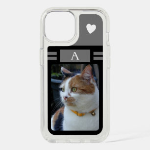 Cat photo and initial black grey white iPhone 15 case