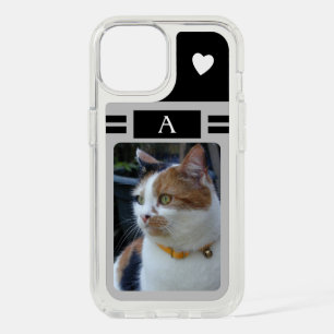 Cat photo and initial white black grey iPhone 15 case