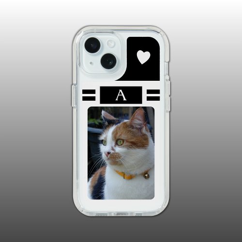 Cat photo and initial white black iPhone 15 case