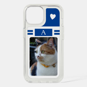 Cat photo and initial white blue iPhone 15 case