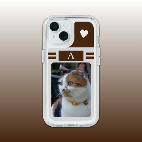 Cat photo and initial white brown grey iPhone 15 case