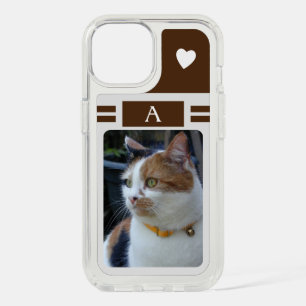 Cat photo and initial white brown grey iPhone 15 case