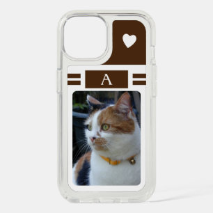 Cat photo and initial white brown iPhone 15 case