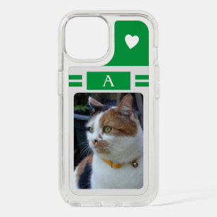 Cat photo and initial white green grey iPhone 15 case