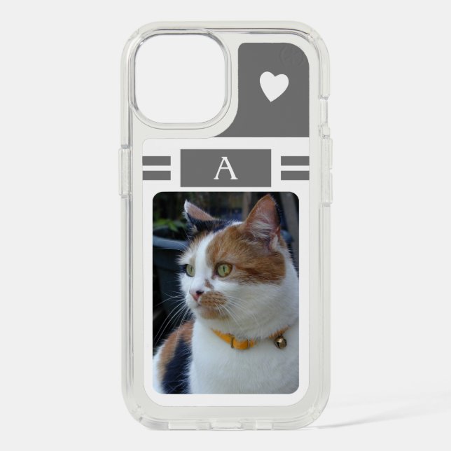 Cat photo and initial white grey speck iPhone case (Front)