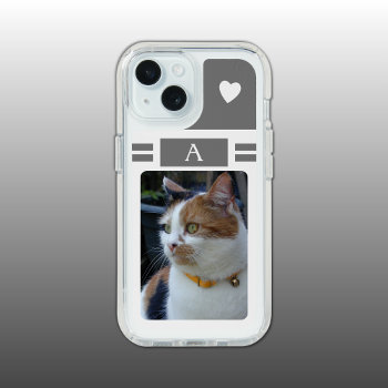 Cat Photo And Initial White Grey Iphone 15 Case by LynnroseDesigns at Zazzle