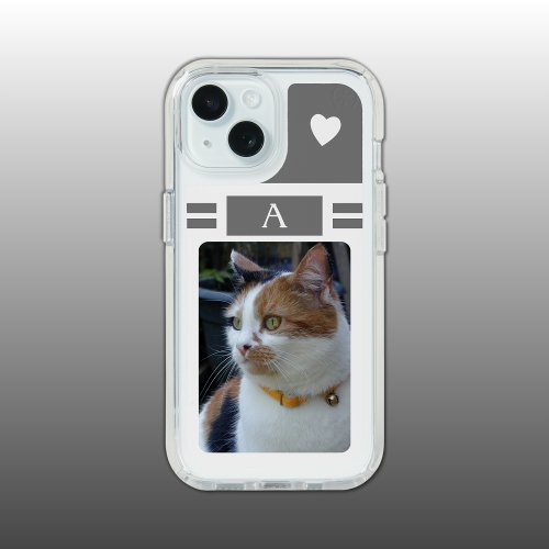 Cat photo and initial white grey iPhone 15 case