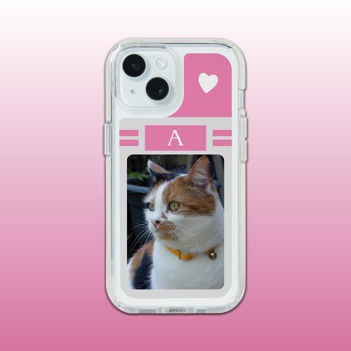 Cat photo and initial white pink grey iPhone 15 case