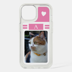 Cat photo and initial white pink iPhone 15 case