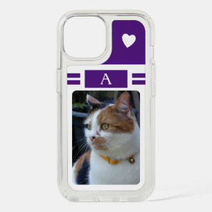 Cat photo and initial white purple iPhone 15 case