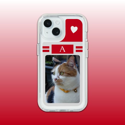 Cat photo and initial white red grey iPhone 15 case