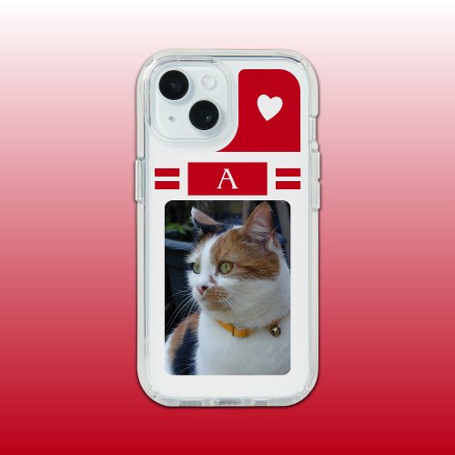 Cat photo and initial white red iPhone 15 case