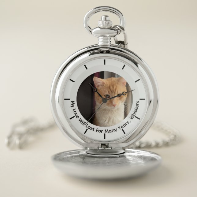 Cat Photo and Name, replaceable, Silver Pocket Watch (Inside)