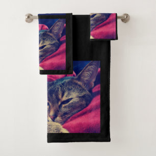 Cat photo, cat, Pets, funny cat, pastel background Bath Towel Set