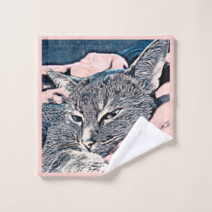 Cat photo, cat, Pets, funny cat, pastel background Bath Towel Set