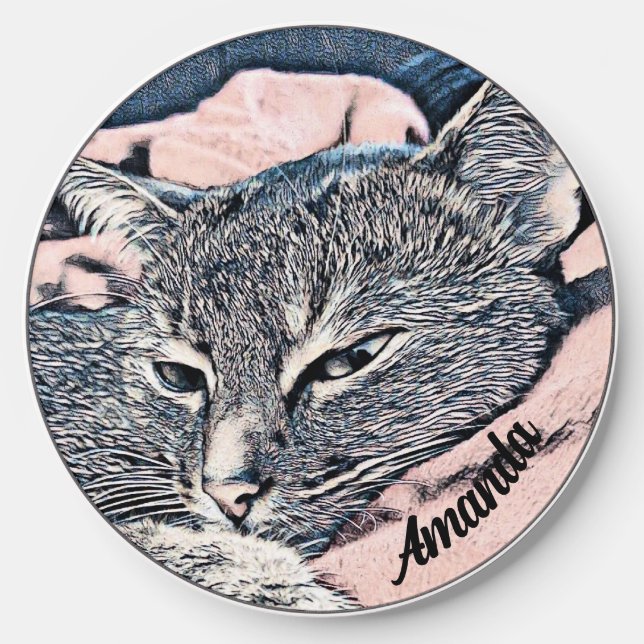 Cat photo, cat, Pets, funny cat, pastel background Wireless Charger (Front)