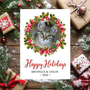 Cat Photo Christmas Wreath Holiday Card