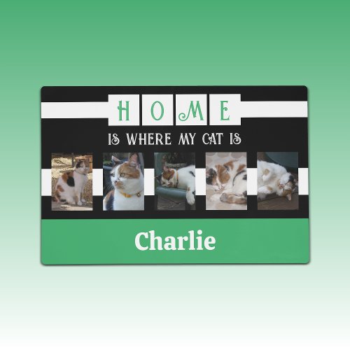 Cat photo collage animal lover black green placemat