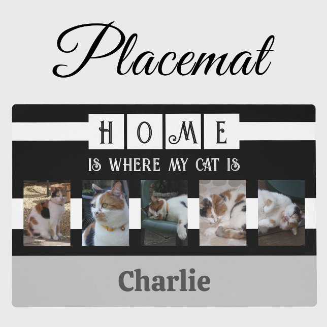 Cat photo collage animal lover black grey placemat (Creator Uploaded)