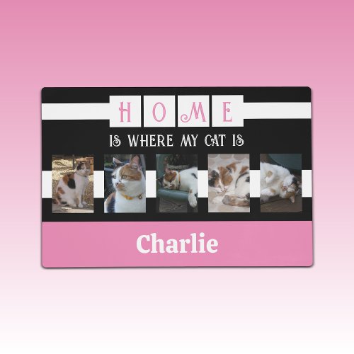 Cat photo collage animal lover black pink placemat