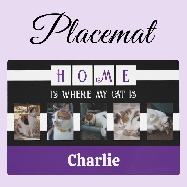 Cat photo collage animal lover black purple placemat (Creator Uploaded)
