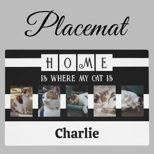 Cat photo collage animal lover black white placemat