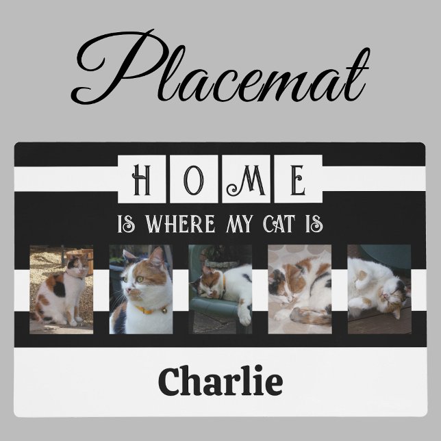Cat photo collage animal lover black white placemat (Creator Uploaded)