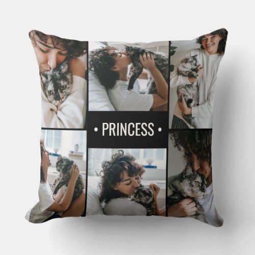 Cat Photo Collage Monogrammed Throw Pillow